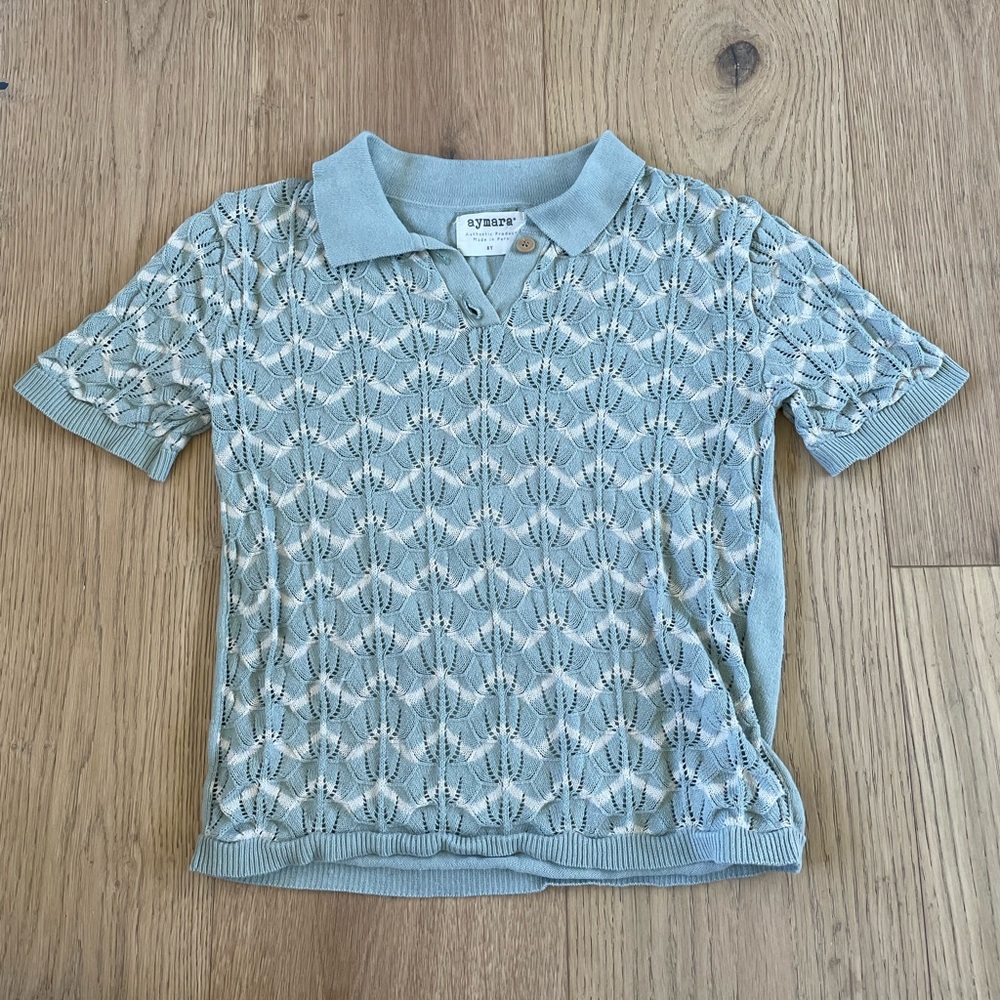 Aymara Organic Cotton Pointelle Knit Polo Top 8Y Made in Peru